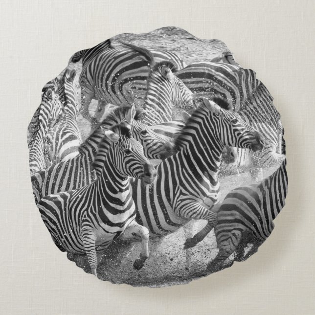 Zebras running rundes kissen (Rückseite)