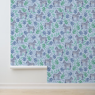 Zebras Safari Jungle Blue Background Tapete