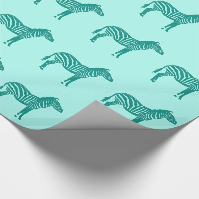 Zebras - Türkis und Aqua Geschenkpapier (Ecke)