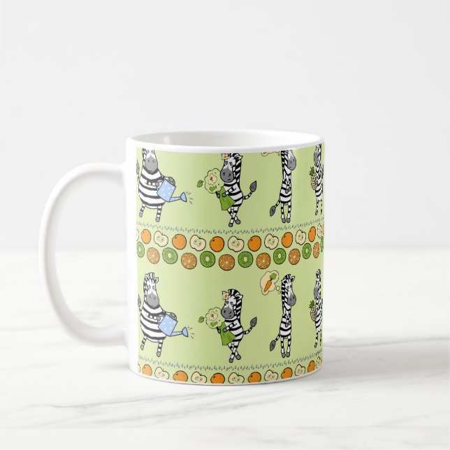 Zebras und Früchte Nahtloses Muster Kaffeetasse (Links)
