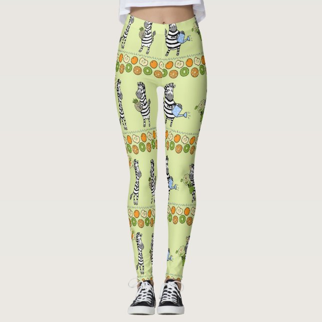 Zebras und Früchte Nahtloses Muster Leggings (Vorderseite)