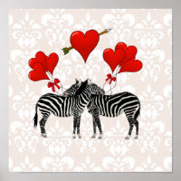 Zebras und Herz auf rosa Damast