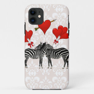 Zebras und Herzen auf rosa Damast Case-Mate iPhone Hülle