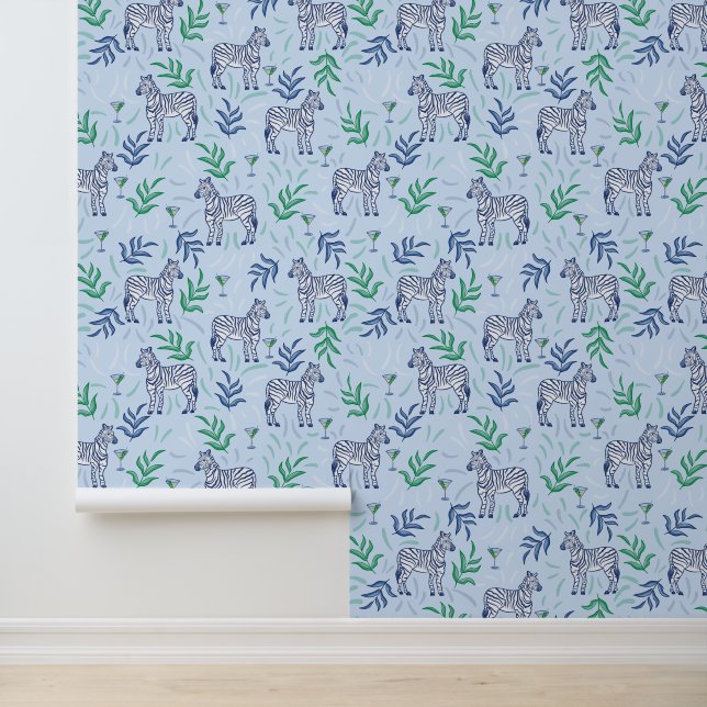 Zebras und Martinis Blue Tapete (Anwendung)