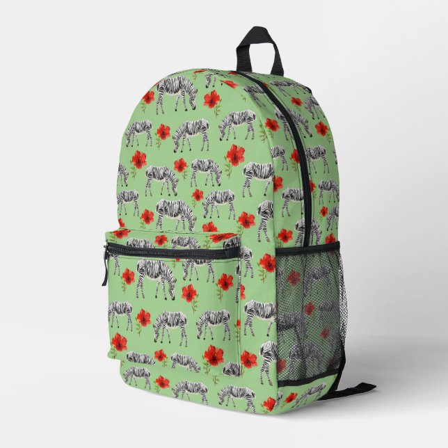 Zebras unter Hibiskus-Blume Bedruckter Rucksack (Rückseitige Ecke Rechts)