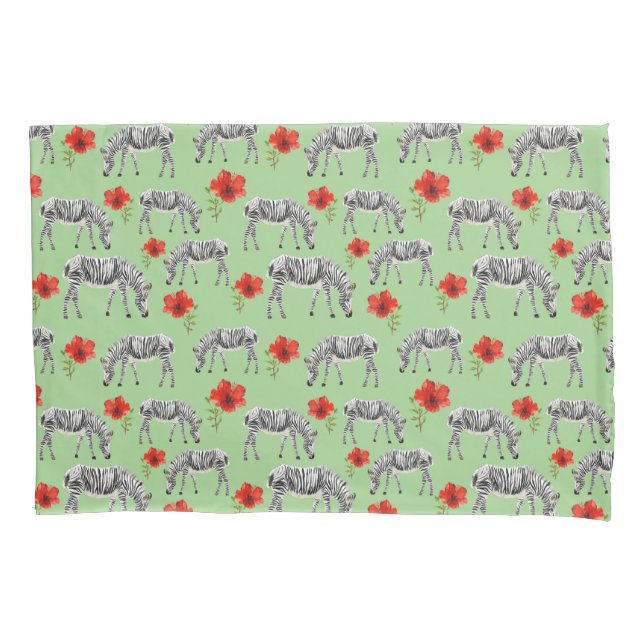 Zebras unter Hibiskus-Blumen Kissenbezug (Vorderseite-Links)