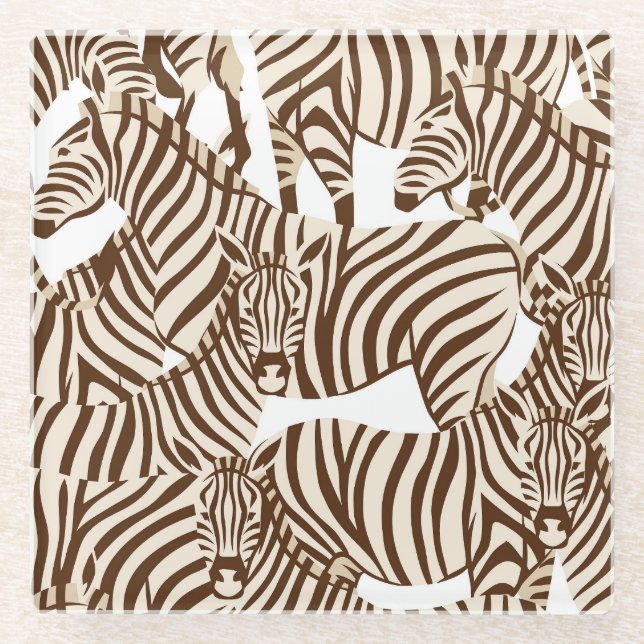 Zebras, wilde Savanne, nahtlose Muster Glasuntersetzer (Vorderseite)