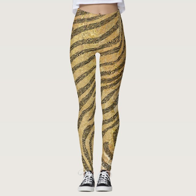 Zebrastreifen auf goldener Marmortextur Leggings (Vorderseite)