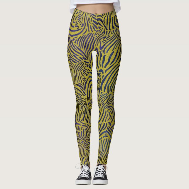 Zebrastreifen in Metallic Gold und Blau Leggings (Vorderseite)