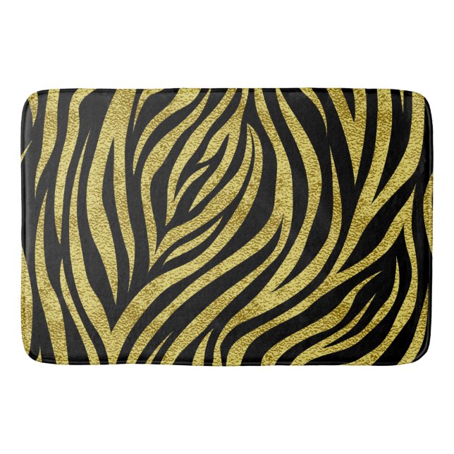 Zebrastreifen in Schwarz und Gold Badematte (Vorderseite)