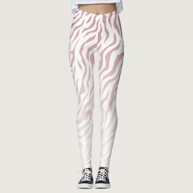 Zebrastreifen in Weiß und Rosa: Stilvolle Leggings (Vorderseite)