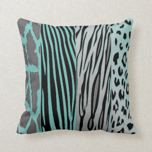 Zebrastreifen-Kissen aus Schwarz und Aqua Kissen