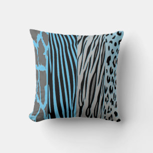 Zebrastreifen-Kissen aus schwarzem und blauem Tier Kissen