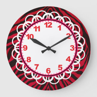 Zebrastreifen mit schwarzen und roten Zahlen Große Wanduhr