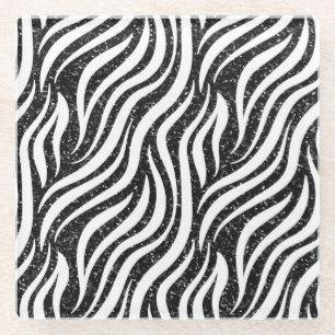 Zebrastreifen Schwarzes Glitter Wildtiermuster Glasuntersetzer
