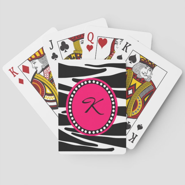 Zebrastreifen und Mit Monogramm rosa Spielkarten (Rückseite)