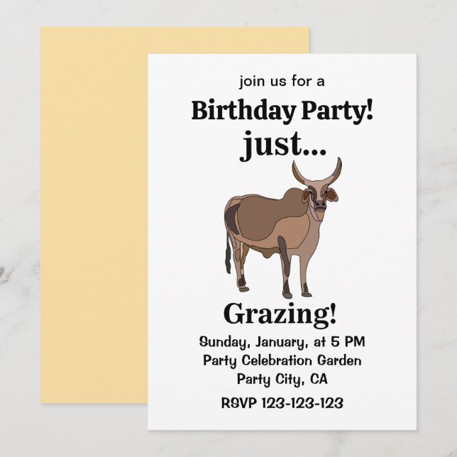 Zebu Cattle Cow Animal Birthday Party Einladung (Vorne/Hinten)
