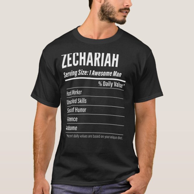 Zechariah Serving Size Nutrition Label Kalorien T-Shirt (Vorderseite)