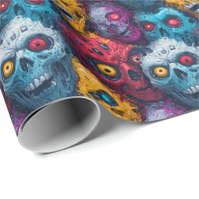 Zed Head - Neon Zombie Horde Pattern Geschenkpapier (Rolleneckpunkt)
