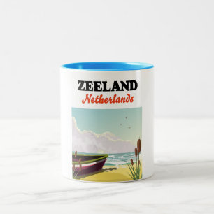 Zeeland Niederlande Strand Reiseplakat Zweifarbige Tasse