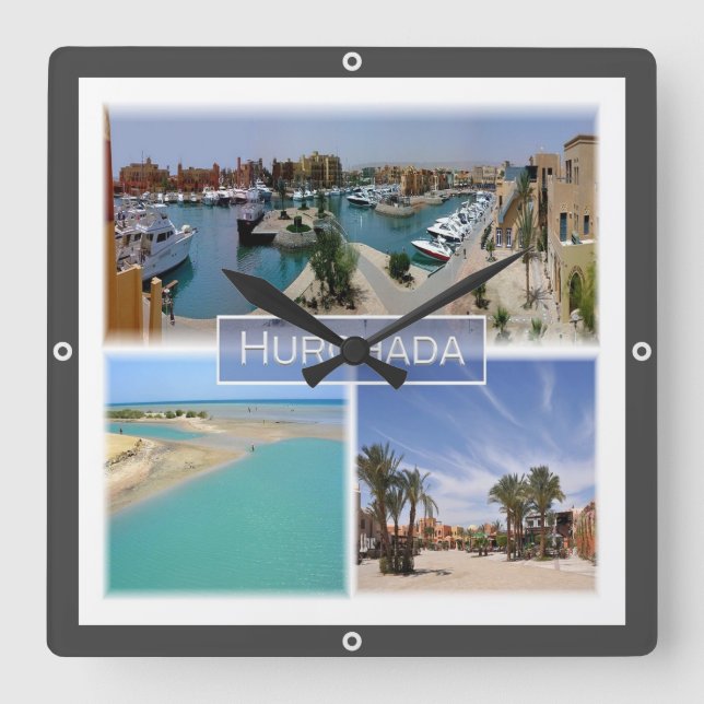 zEG065 Mosaik des HURGHADA Roten Meeres in Ägypten Quadratische Wanduhr (Vorderseite)