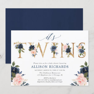 Zehn Babydusche, Mädchen Junge Zwillinge pinkblau  Einladung