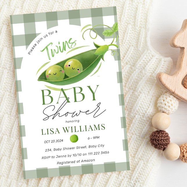 Zehn Babyduscherbsen in einem Pod Boys Mädchen neu Einladung (Twins Baby Shower Peas in A Pod Boys Girls Neutral Invitation)