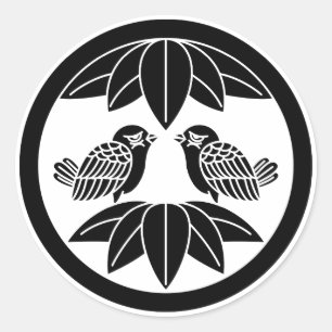 Zehn Bambusblätter und einander gegenüberstehende  Runder Aufkleber