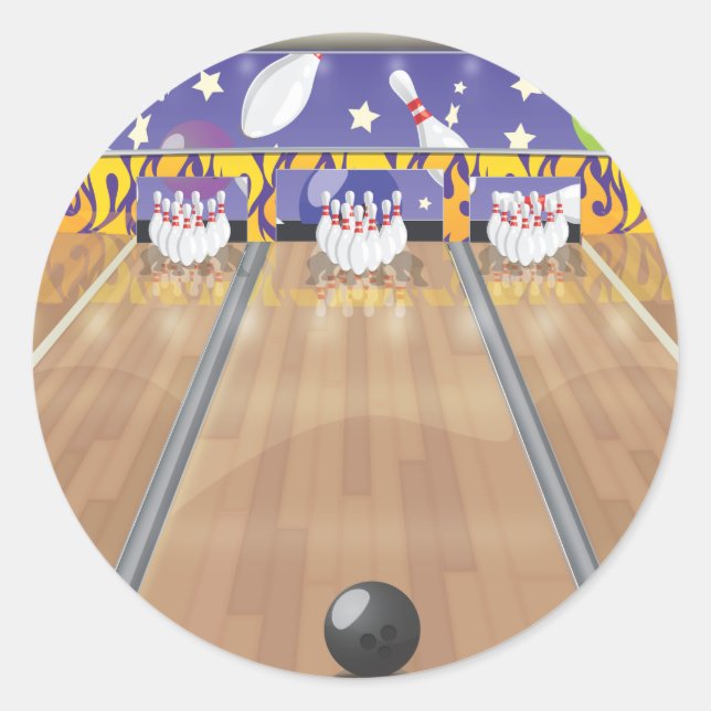 Zehn Button Bowling Alley Runder Aufkleber (Vorderseite)