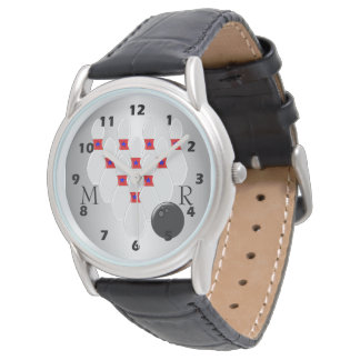 Zehn Button Bowling Design Mit Monogramm Armbanduhr