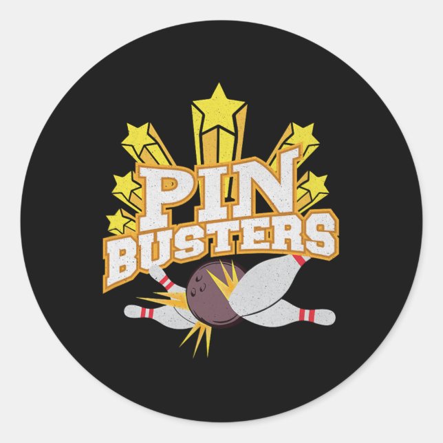 Zehn Button Bowling Team Graphic Button Busters Runder Aufkleber (Vorderseite)