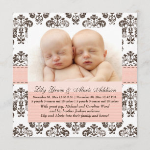 Zehn Damask Baby Ankündigung Rosa und Braun