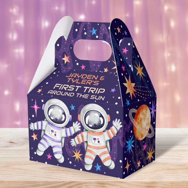Zehn erste Reise um den Sonnenastronautenraum Geschenkschachtel (Twins First Trip Around the Sun Astronaut Space Favor Boxes)