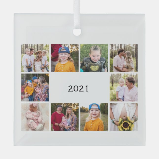 Zehn FotoCollage Generic Year in Review Christmas Ornament Aus Glas (Vorderseite)