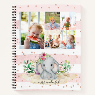 Zehn Fotos Collage Miss Onederful Baby Elephant Notizbuch