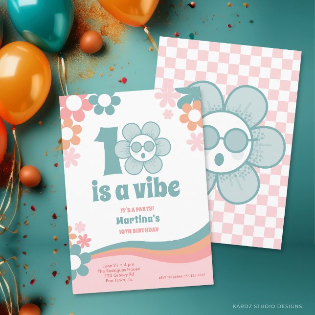 Zehn Geburtstagskinder-Party Einladung (The front and back of the invitation shown in a 5x7-inch size. Choose size, paper, and corner style.)