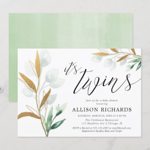 Zehn geschlechtsneutrale grüne goldene Babydusche Einladung