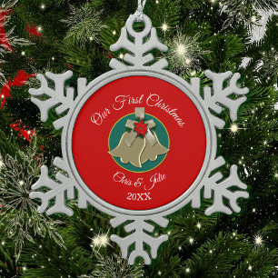 Zehn Goldbrände - unser erstes Weihnachtsfest Schneeflocken Zinn-Ornament