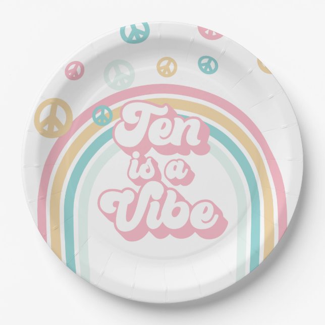 Zehn ist ein Vibe Retro Sommer Regenbogen Pappteller (Vorderseite)