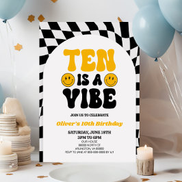 Zehn ist eine Vibe Retro erste 10. Geburtstagspart Einladung