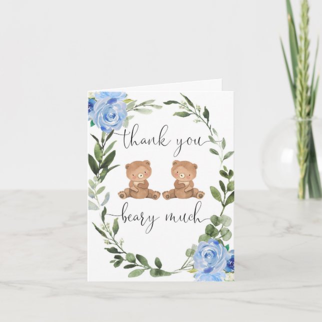 Zehn Jungen blühende Teddybären Grünpflanzen Dankeskarte (Vorderseite)
