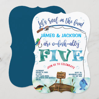 Zehn Jungen kleine Fischer Angeln Thema 5. Einladung