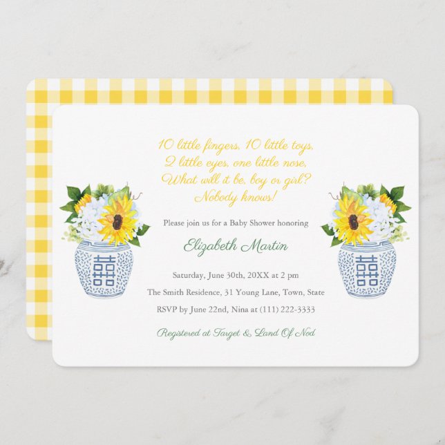 Zehn kleine Fingers Gedicht Gender Neutral Baby Du Einladung (Vorne/Hinten)