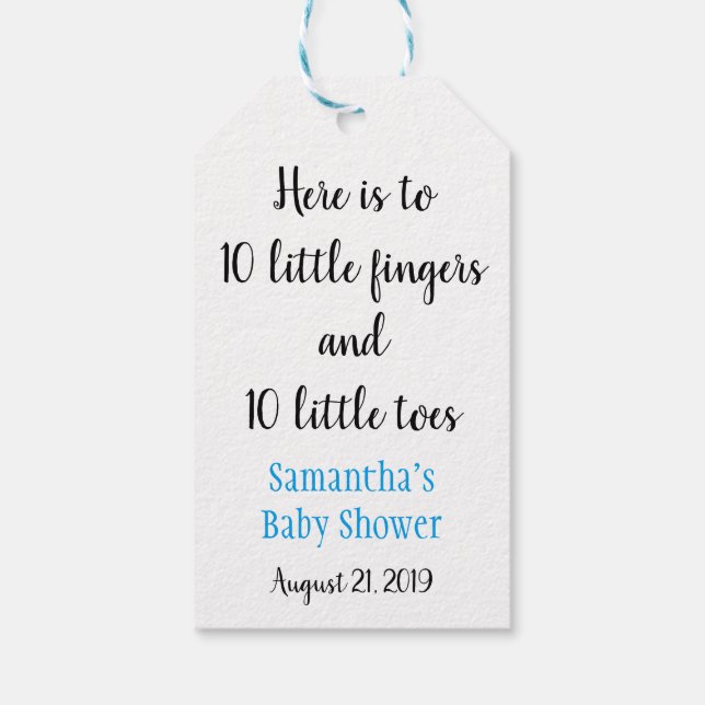 Zehn kleine Fingers Zehn kleine Zehen Babydusche Geschenkanhänger (Rückseite)