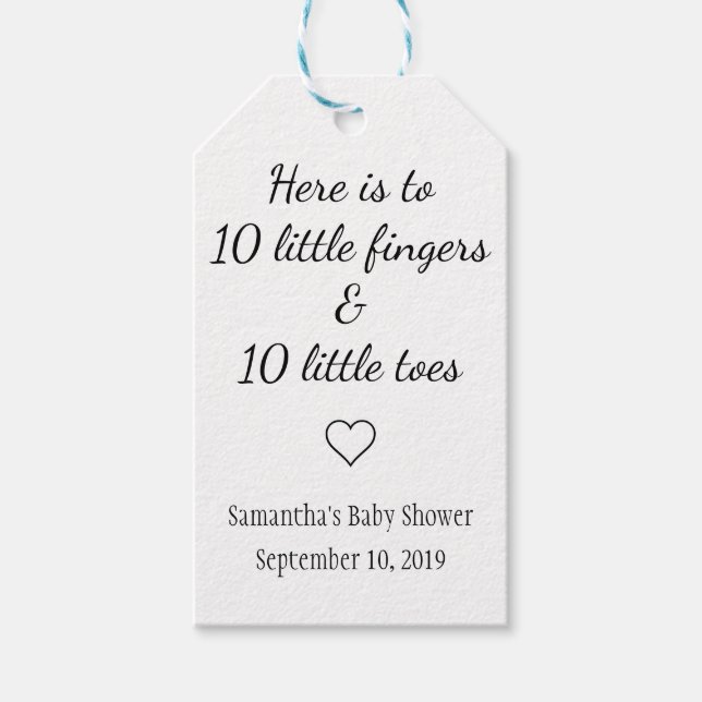 Zehn kleine Fingers Zehn kleine Zehen Babydusche Geschenkanhänger (Vorderseite)