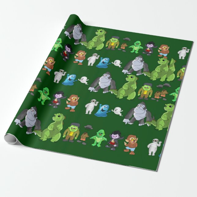 Zehn kleine Monster-Umschlagpapier (grün) Geschenkpapier (Ungerollt)