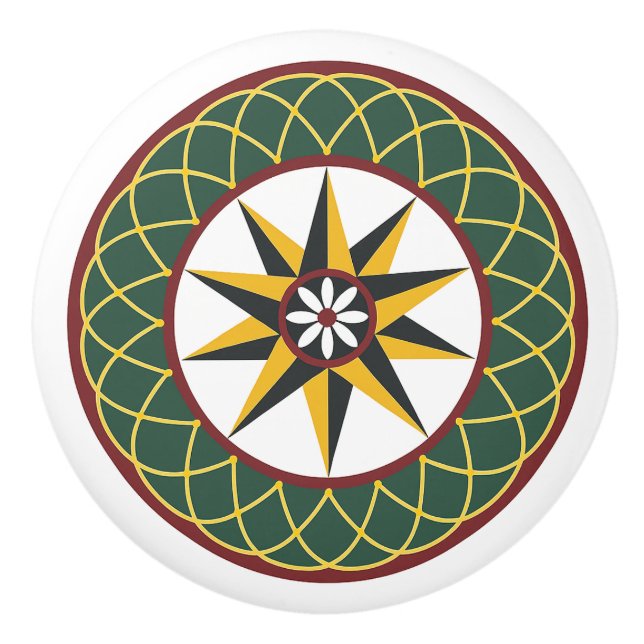 Zehn-Punkte-Star Gitter Amish Dutch Hex Sign Knob Keramikknauf (Vorderseite)