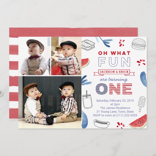 Zehn US-amerikanische 1. Geburtstag Mehrfache Foto Einladung (Vorne/Hinten)