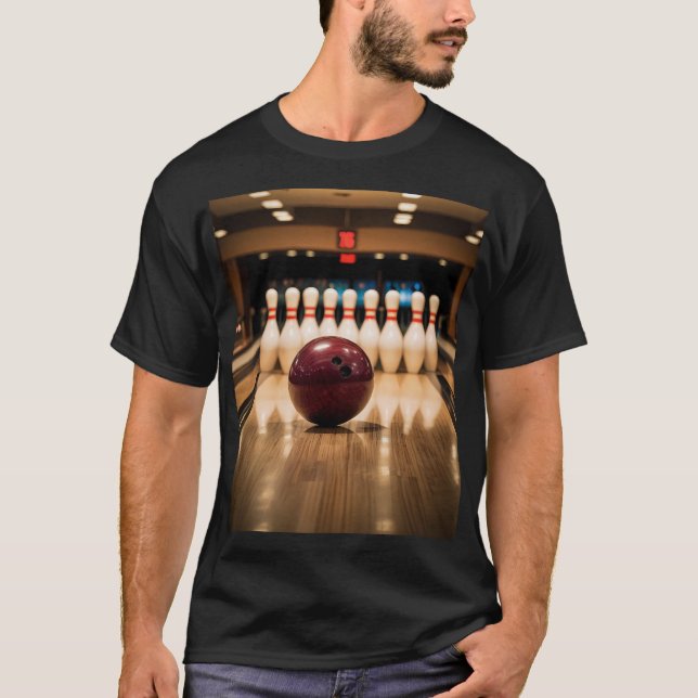 Zehnpins Bowling Strike. T-Shirt (Vorderseite)