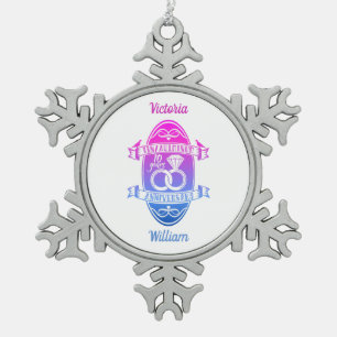 Zehnter Hochzeitstag TIN ALUMINUM Schneeflocken Zinn-Ornament